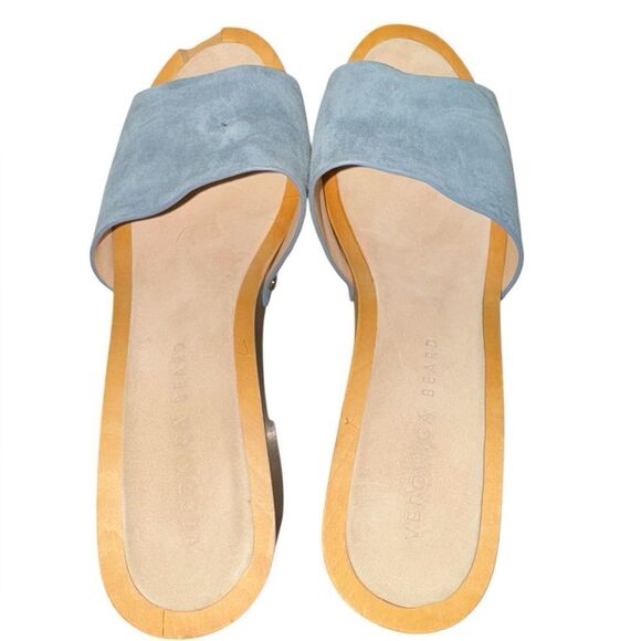Veronica Beard NWT Hannalee Blue Suede Wooden Clog Sandal Size 8.5 - Picture 5 of 10